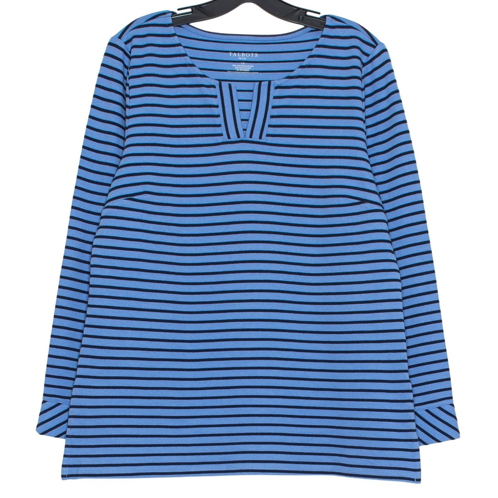 Talbots Top Preppy Nautical Smart Casual Coastal Quiet Luxury Striped Blue Sz PL